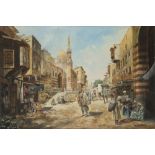 A painting depicting a busy city in a North African town