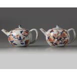 A pair of Chinese imari 'floral' teapots and covers