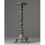 An Islamic bronze oil lamp stand