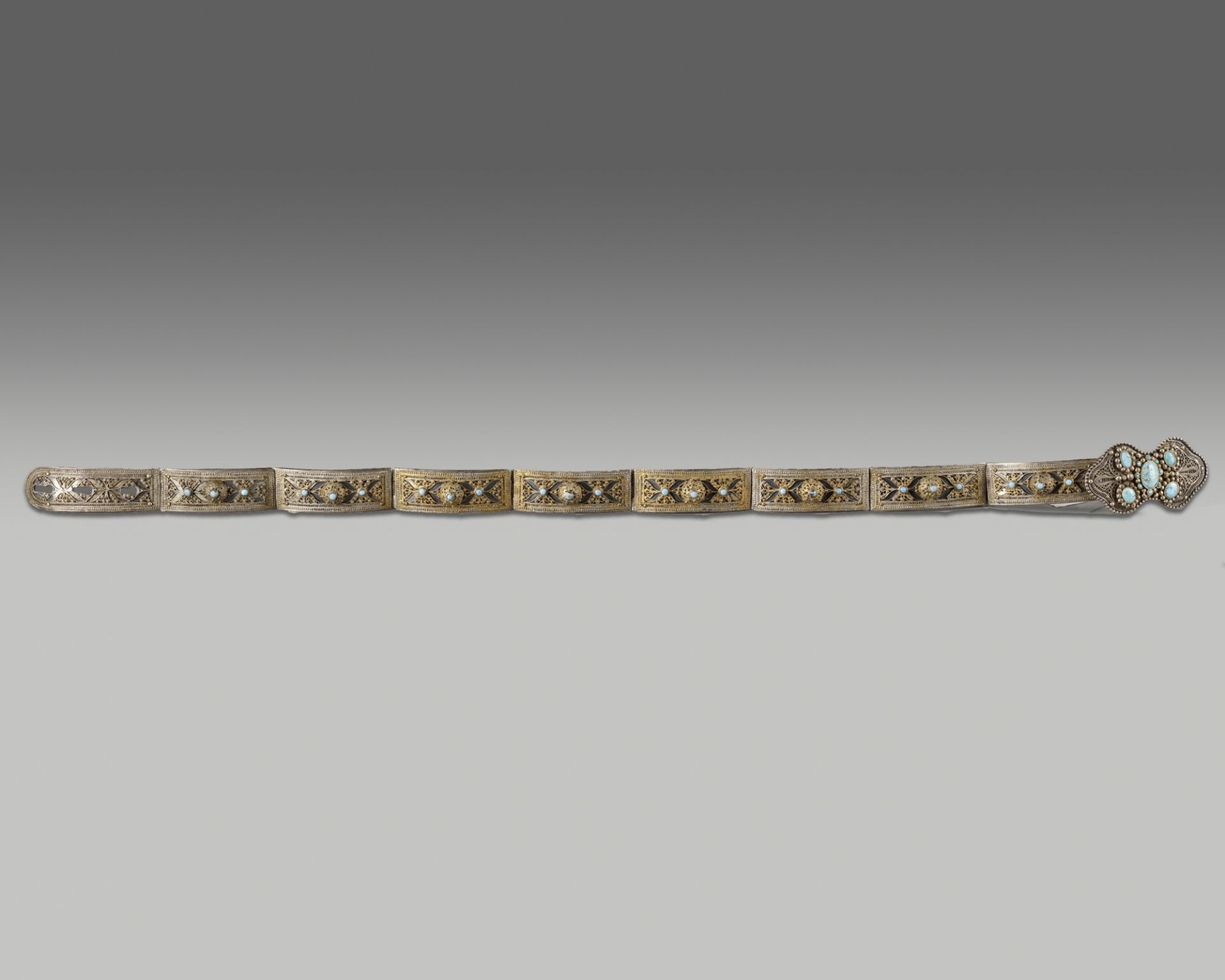 A silver and turqouise inlaid belt - Bild 2 aus 2