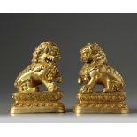 A pair of Chinese gilt bronze Buddhist lions
