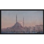 A painting depicting full moon over Istanbul