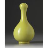 A Chinese yellow-ground garlic head vase