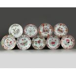 A group of nine Chinese famille rose dishes