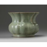 A Chinese celadon-crackle-glazed foliate spittoon, zhadou