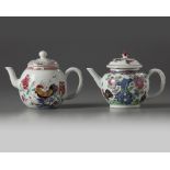 Two Chinese famille rose ‘cockerel’ teapots and covers