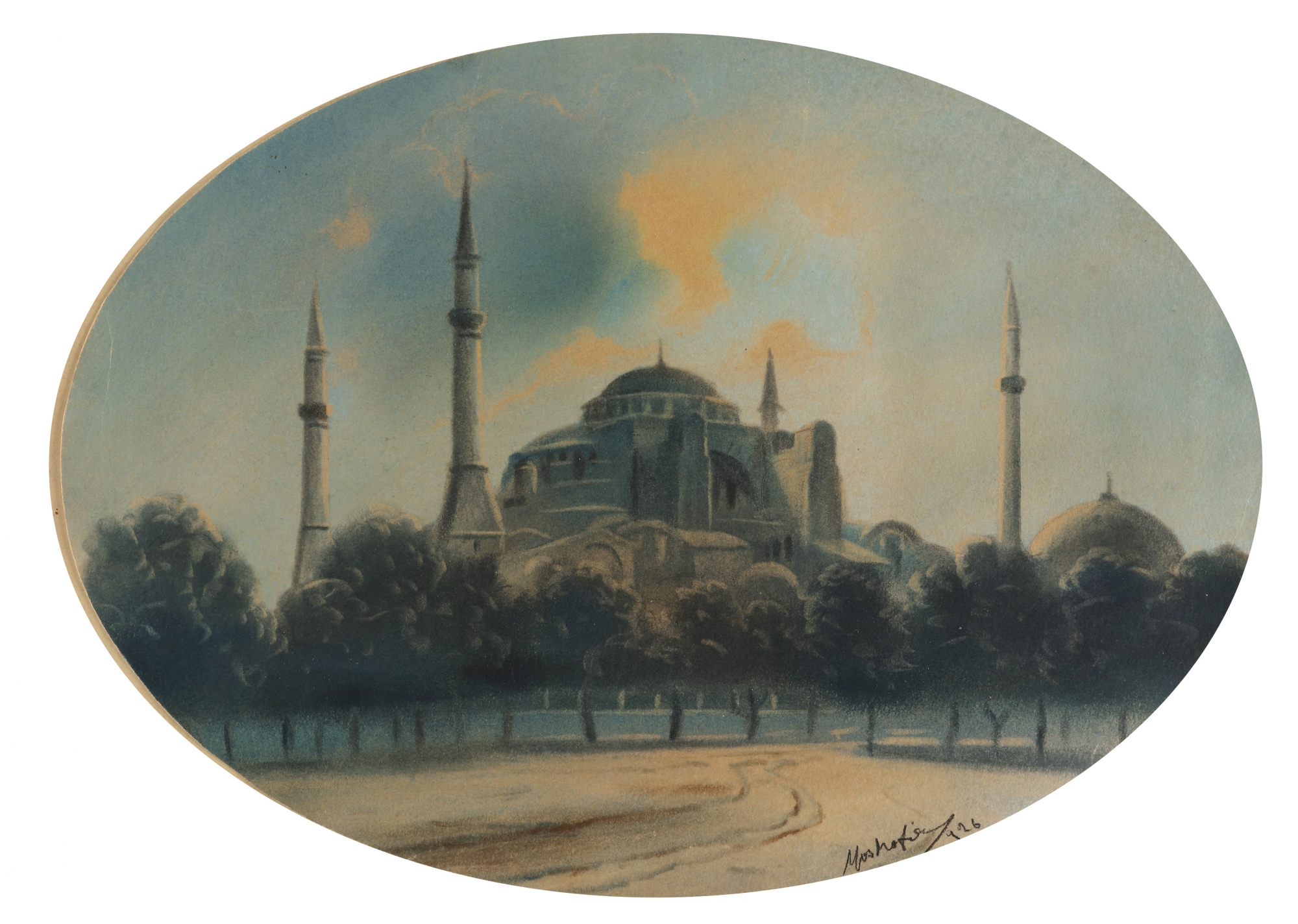 Two pastels. Night over the Bosphorus and The Grand Mosque - Image 3 of 3
