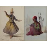 Two watercolours representing various figures