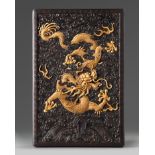 A Chinese carved and gilt zitan box and cover