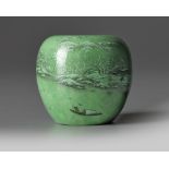 A Chinese green-ground grisaille-decorated waterpot