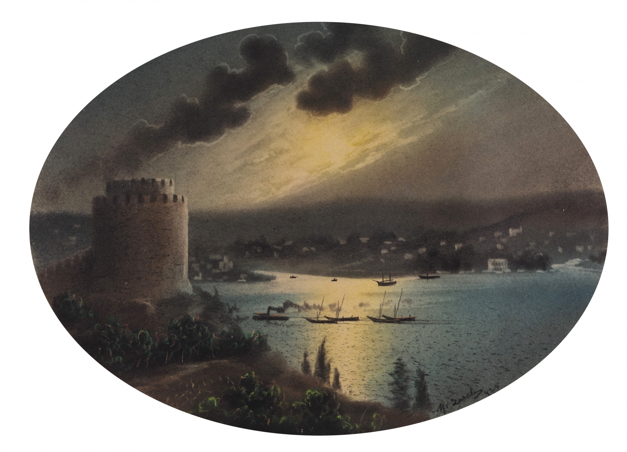 Two pastels. Night over the Bosphorus and The Grand Mosque - Image 2 of 3