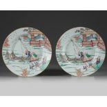 A pair of Chinese famille rose 'fishermen' dishes