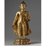 A Chinese gilt bronze figure of Shakyamuni