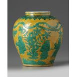 A Chinese yellow ground and green glazed 'boys' jar