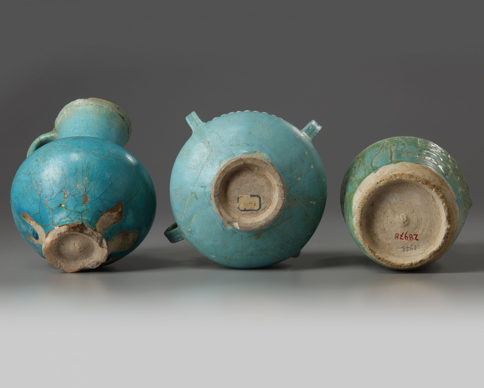 Two Islamic turquoise glazed jugs and a bowl - Image 4 of 5