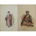 Two watercolours orientalst painting depicting a Greek priest from Constantinople, Amadeo Preziosi