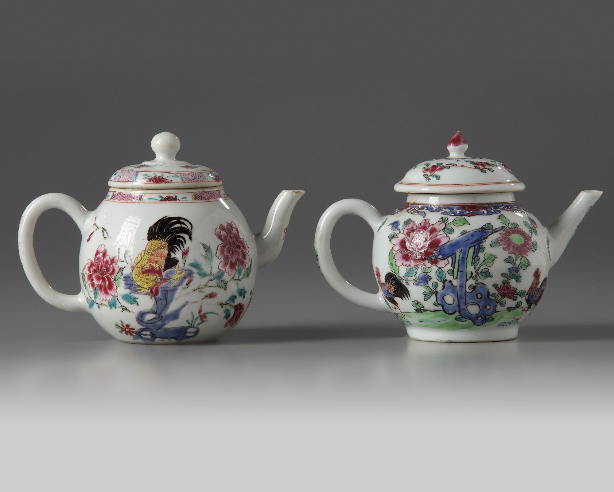 Two Chinese famille rose ‘cockerel’ teapots and covers - Image 2 of 4