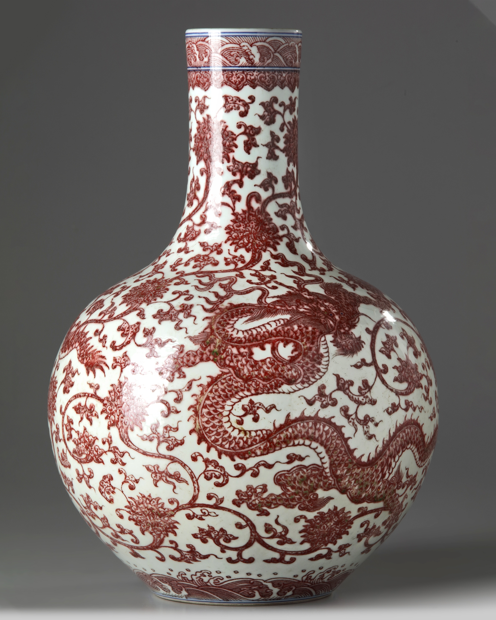 A Chinese underglaze copper-red-decorated 'dragon' vase