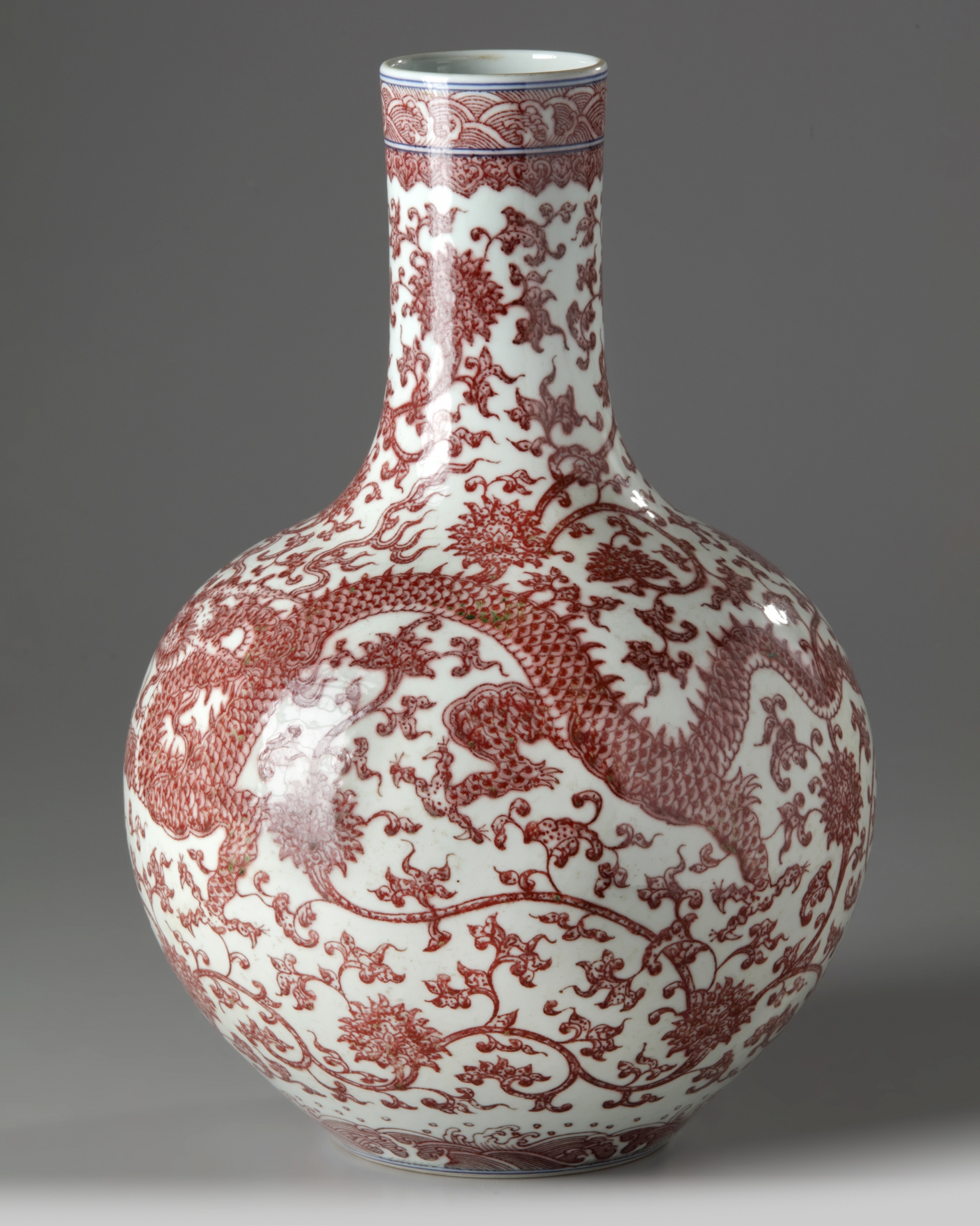 A Chinese underglaze copper-red-decorated 'dragon' vase - Image 2 of 5