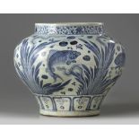 A Chinese Yuan-style blue and white 'fish' jar