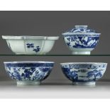 Four Chinese blue and white 'figural' bowls