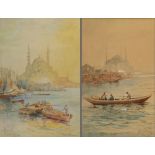 Two paintings depicting Boats on the Bosphorus / With the rowing boat on the Bosphorus