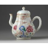 A large Chinese famille rose 'peony and bamboo' teapot and cover