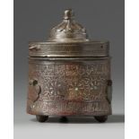 A bronze Persian silver inlaid inkwell