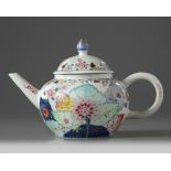 A large Chinese famille rose 'tobacco leaf' teapot and cover