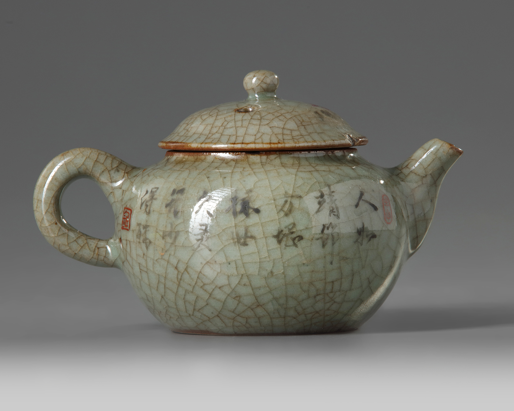 A Chinese crackle-glazed famille rose teapot and cover - Image 3 of 5