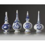 Four Chinese blue and white rosewater sprinklers