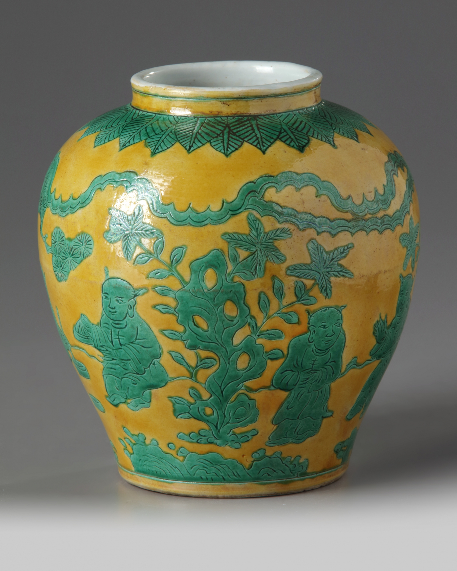 A Chinese yellow ground and green glazed 'boys' jar - Image 3 of 5