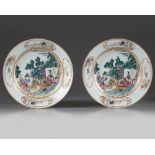 A pair of Chinese famille rose 'ladies' soup plates