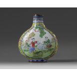 A Chinese painted enamel 'boys' snuff bottle