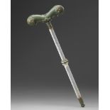 A Jade hilted crystal Sufi dervish crutch, zafar Takieh