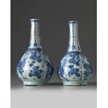 Two Chinese blue and white 'Kraak porcelain' bottle vases