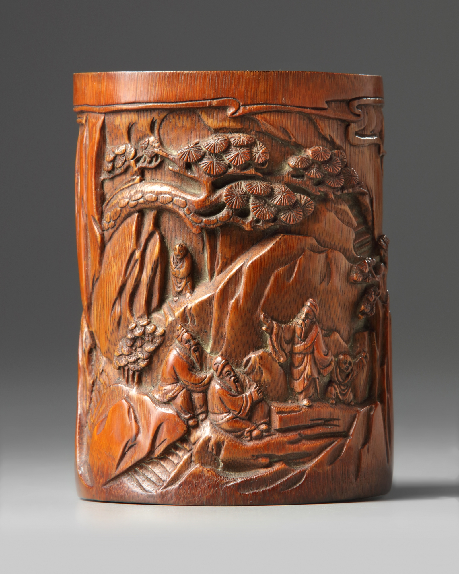 A Chinese carved bamboo brush pot, bitong