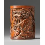 A Chinese carved bamboo brush pot, bitong