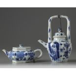 Two Chinese blue and white moulded teapots