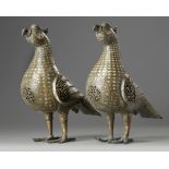 Two brass incense burners shaped as birds