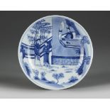 A Chinese blue and white 'Romance of the Western Chamber' dish