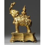 A Chinese gilt bronze caparisoned elephant