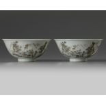 A pair of Chinese en grisaille-decorated bowls