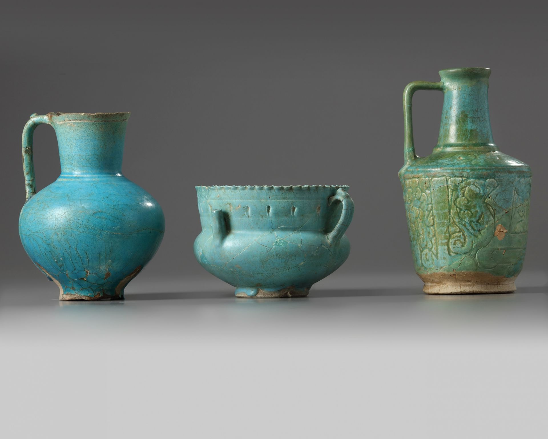 Two Islamic turquoise glazed jugs and a bowl - Image 5 of 5