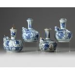 Four Chinese blue and white 'Kraak porcelain' kendi