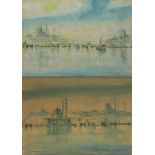 Two watercolours depicting Istanbul seen from the Bosphorus