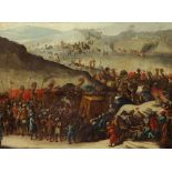 A painting depicting a long Turkish caravan train with hundreds of people and camels