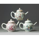 Three Chinese famille rose teapots