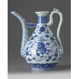 A Chinese Ming-style blue and white ewer