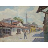 Street view Üsküb, Skopje, with the mosque